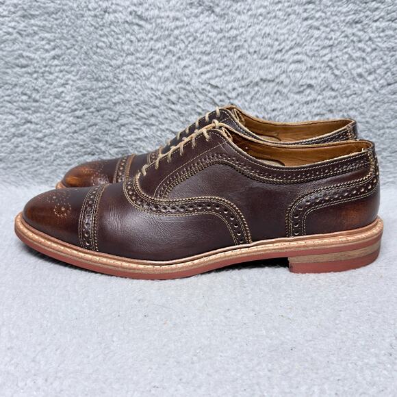 Allen Edmonds Strandmok Mens Size 10 Brogue Cap Toe Oxford Shoes Brown Leather - Picture 3 of 10